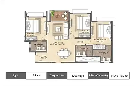 3 BHK-1056 SqFt